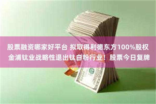 股票融资哪家好平台 拟取得利德东方100%股权 金浦钛业战略性退出钛白粉行业！股票今日复牌