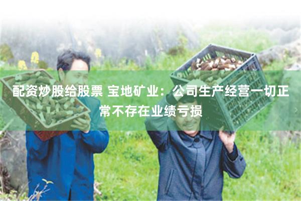 配资炒股给股票 宝地矿业：公司生产经营一切正常不存在业绩亏损