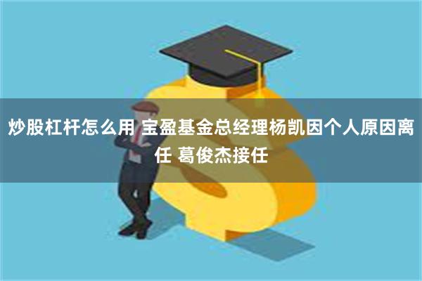 炒股杠杆怎么用 宝盈基金总经理杨凯因个人原因离任 葛俊杰接任