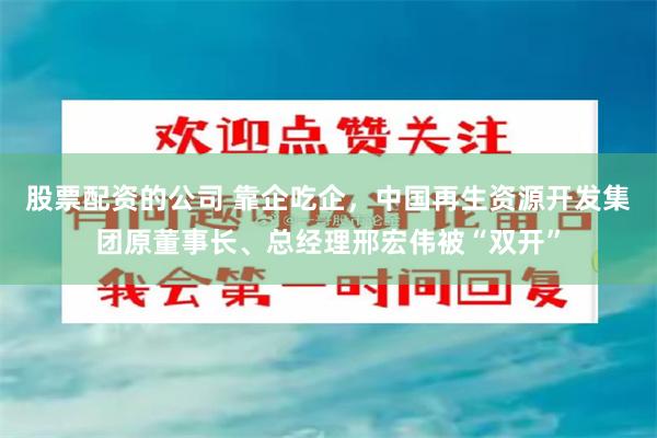 股票配资的公司 靠企吃企，中国再生资源开发集团原董事长、总经理邢宏伟被“双开”