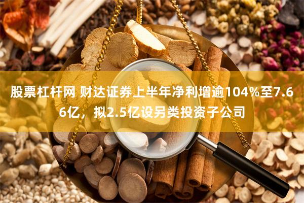 股票杠杆网 财达证券上半年净利增逾104%至7.66亿，拟2.5亿设另类投资子公司
